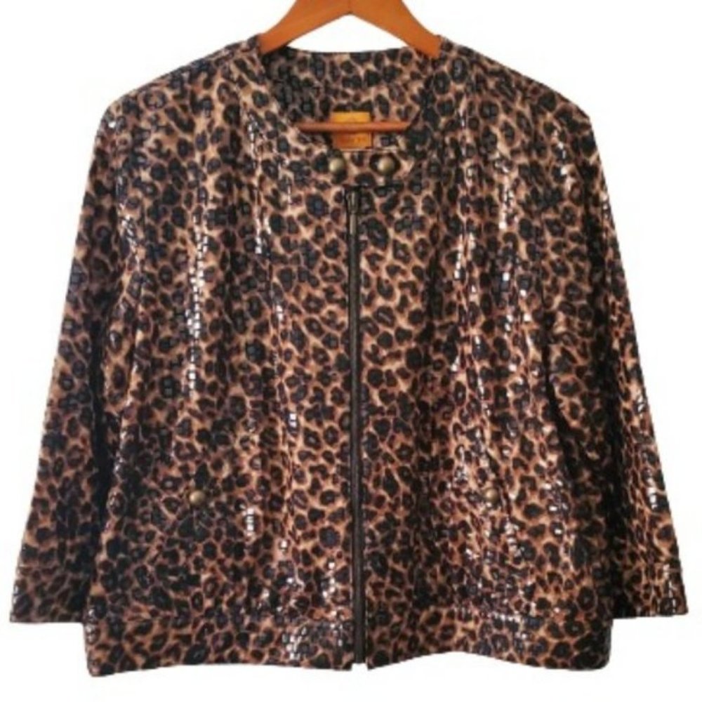 Rudy Rd Womens Textured Animal Print Bomber Jacket